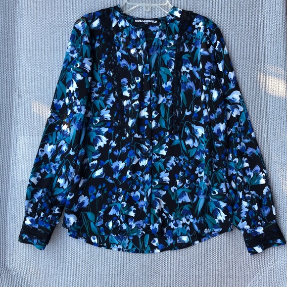 Karl Lagerfeld Tops - Karl Lagerfeld Paris Long Sleeve Blouse with Lace